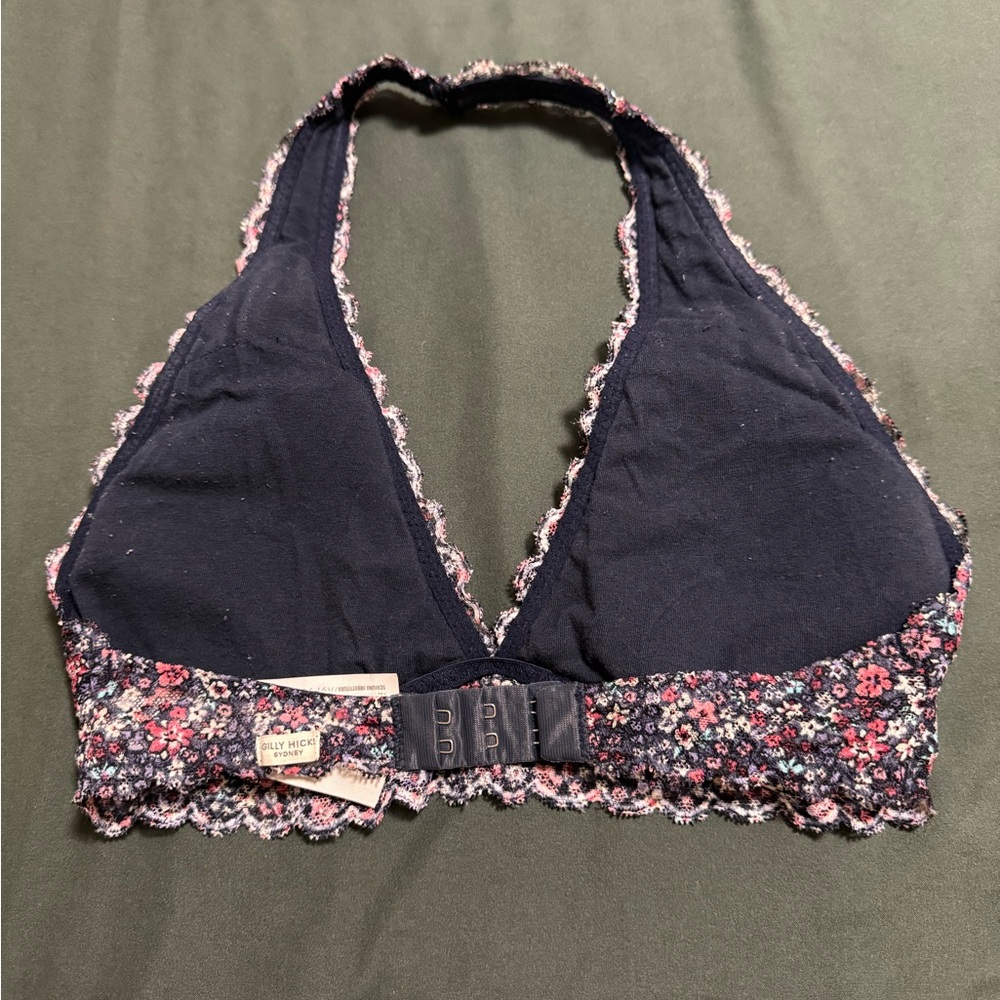 Floral Lace Halter Bralette in Navy & Pink - Picture 2 of 3